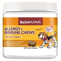 A container of Herbion Pets Allergy+Immune Chews with kelp, Vitamin C< and other natural ingredients. 