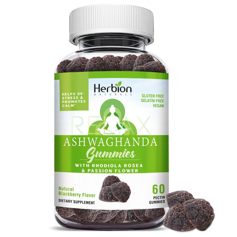 Herbion Ashwagandha Gummies with Rhodiola Rosea & Passion Flower are plant-based gummies that helps de-stress. 