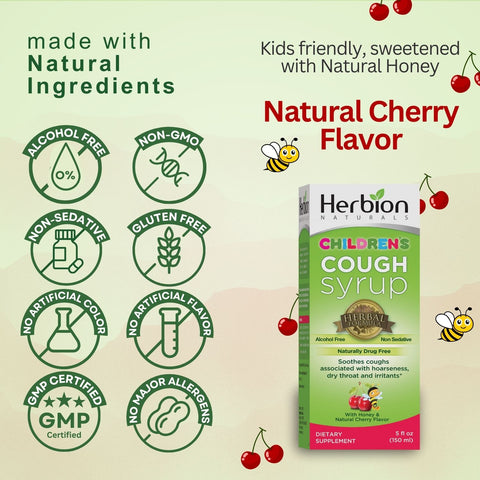 Herbion Children's Cough Syrup: Alcohol Free, Non-GMO, Gluten-Free, No Artificial Color/Flavor, and No Major Allergens