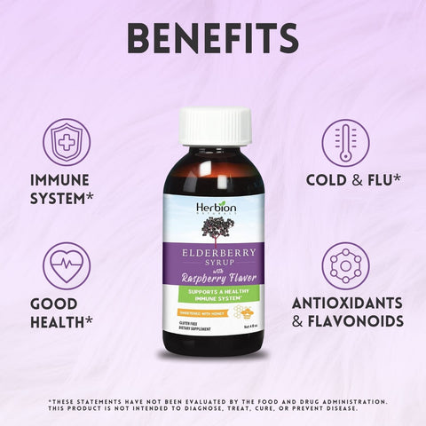 Herbion Elderberry Syrup supports immune system and helps relieve cold and flu symptoms. 