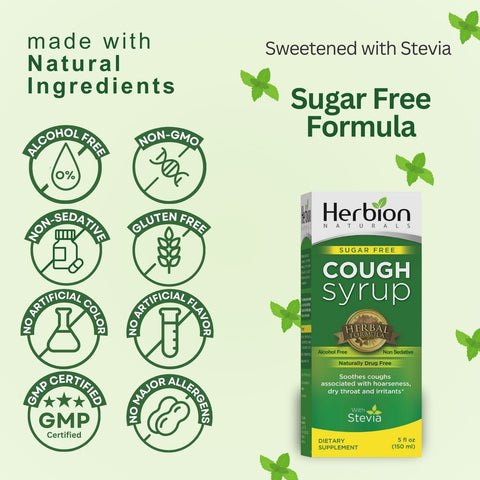 Herbion Sugar Free Cough Syrup: Alcohol-Free, Sugar-Free, Non-GMO, Gluten-Free, No Major Allergens
