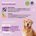 Herbion Joint Care Dog Chews contains Glucosamine HCL, Methylsulfonylmethane, Vitamin C, Chondroitin Sulphate, Organic Turmeric Root Powder, Dried Yukka Schidigera Extract, Collagen, and Vitamin E