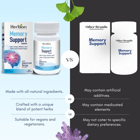 Herbion Memory Support Capsules is made with all-natural ingredients. It's a unique blend of potent herbs, suitable for vegans, that supports healthy brain function. 
