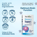 Herbion Memory Support Capsules: Vegan, Non-GMO, Drug Free, Gluten Free, and GMP Certified. For optimum brain function. 