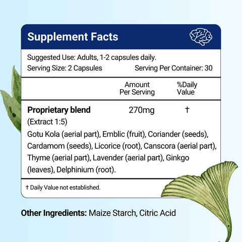 Supplement Facts of Herbion Memory Support Capsules