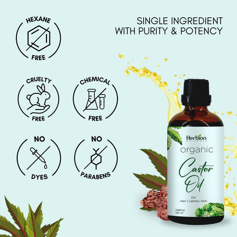 Herbion Organic Castor Oil is hexane free, cruelty free, chemical free, dyes free, and paraben free. Single Ingredient with purity and potency
