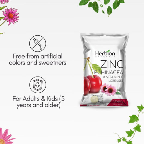 Zinc Echinacea and Vitamin C Lozenges: Free from artificial colors and sweeteners, For adults and kids (5 years and older)